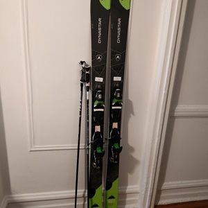 Skies with poles and bindings